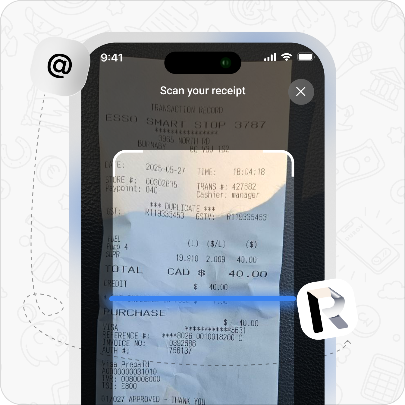 ReceiptOne app showing CSV export screen