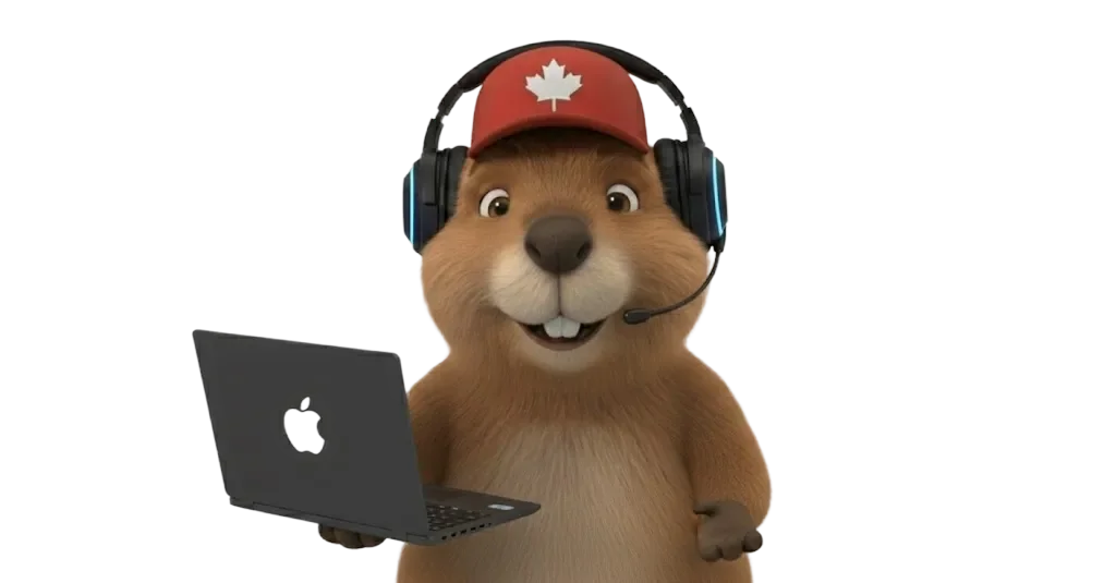 Beaver with laptop and headphones